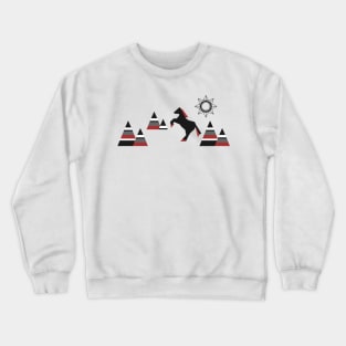 Black horse with red mane jumping in the mountains Crewneck Sweatshirt